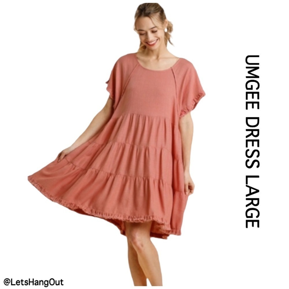 Large Umgee Women’s Boho Linen Tiered Dress Closing Closet